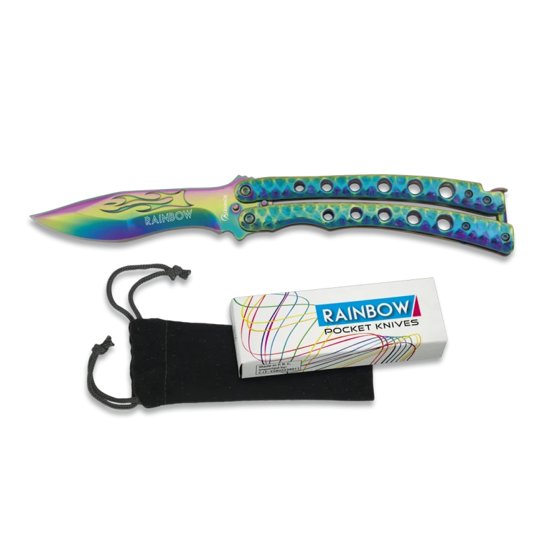 Couteau Papillon Rainbow Manche Courbé Ajouré 02127 3 Couteau Papillon Rainbow Manche Courbé Ajouré 02127